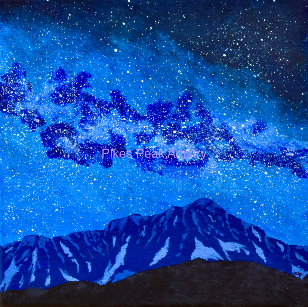 Pikes Peak and the Milky Way Original Acrylic Painting: "Blue Majesty"