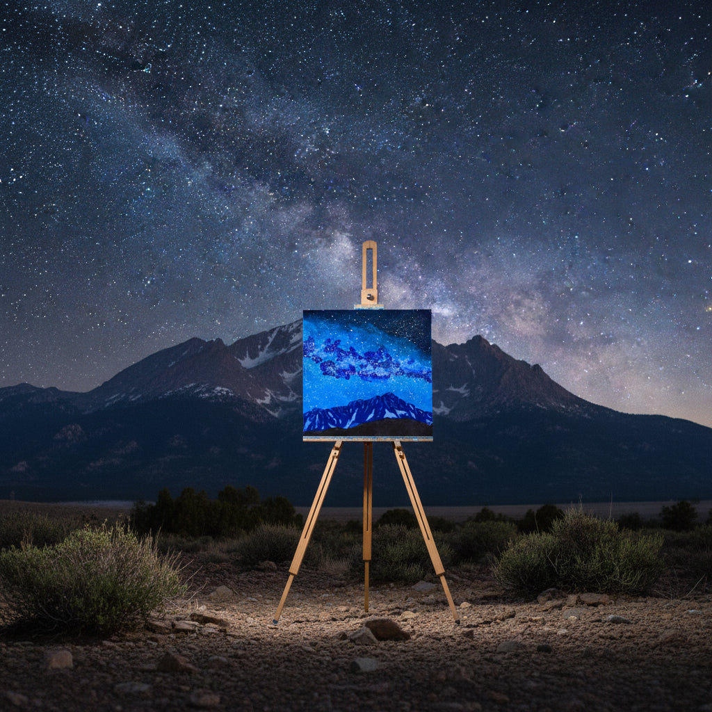 Pikes Peak and the Milky Way Original Acrylic Painting: "Blue Majesty"