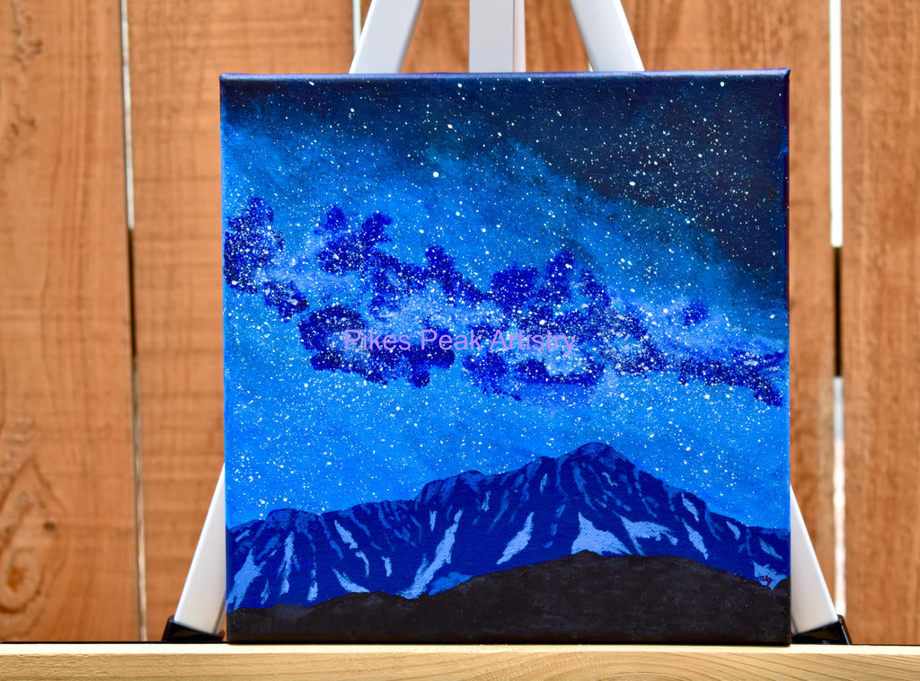 Pikes Peak and the Milky Way Original Acrylic Painting: "Blue Majesty"