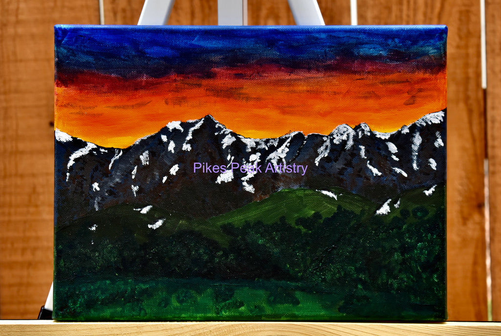 Never Summer Rocky Mountains Sunset Original Acrylic Painting: "Ignited Peaks"