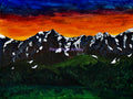 Acrylic Original Painting Never Summer Rocky Mountains Sunset: "Ignited Peaks"