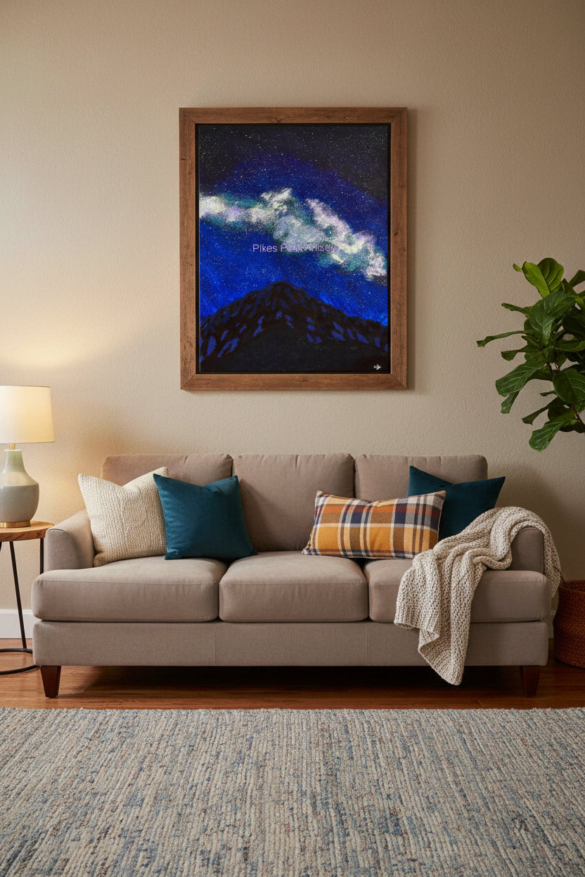 Pikes Peak and the Milky Way Original Acrylic Painting: "Stellar Summit"