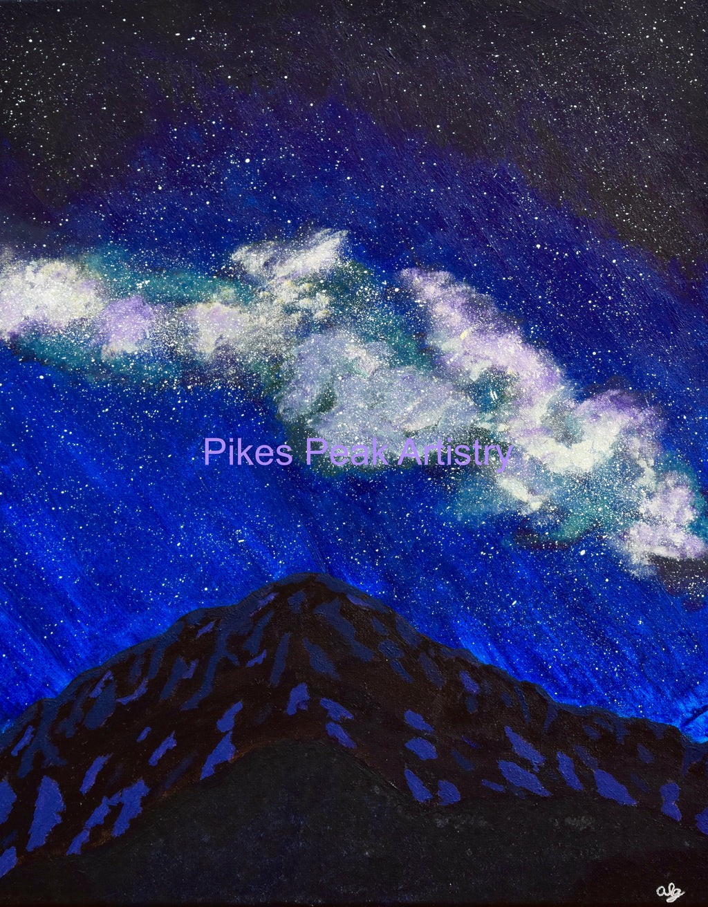 Pikes Peak and the Milky Way Original Acrylic Painting: "Stellar Summit"