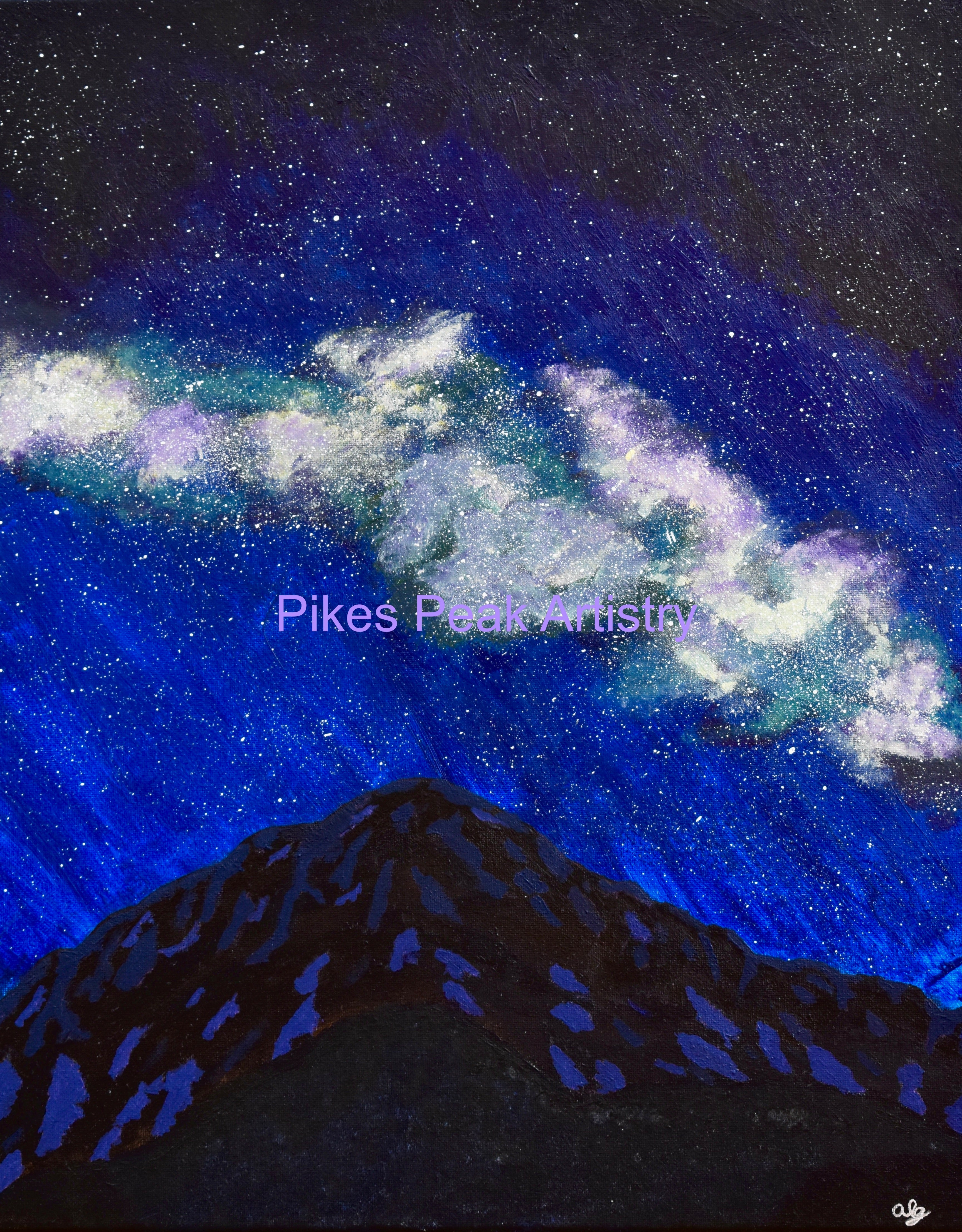 Pikes Peak and the Milky Way Original Acrylic Painting: "Stellar Summit"