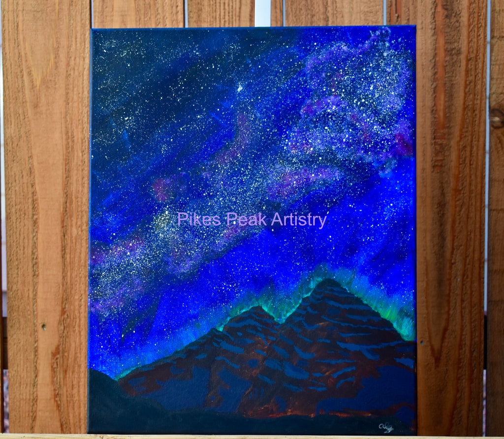 Maroon Bells and the Milky Way Original Acrylic Painting: "Maroon Nebula"