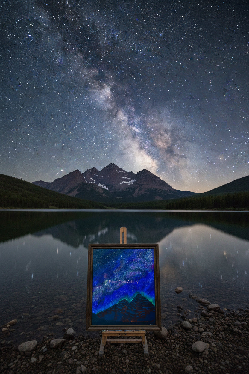 Maroon Bells and the Milky Way Original Acrylic Painting: "Maroon Nebula"