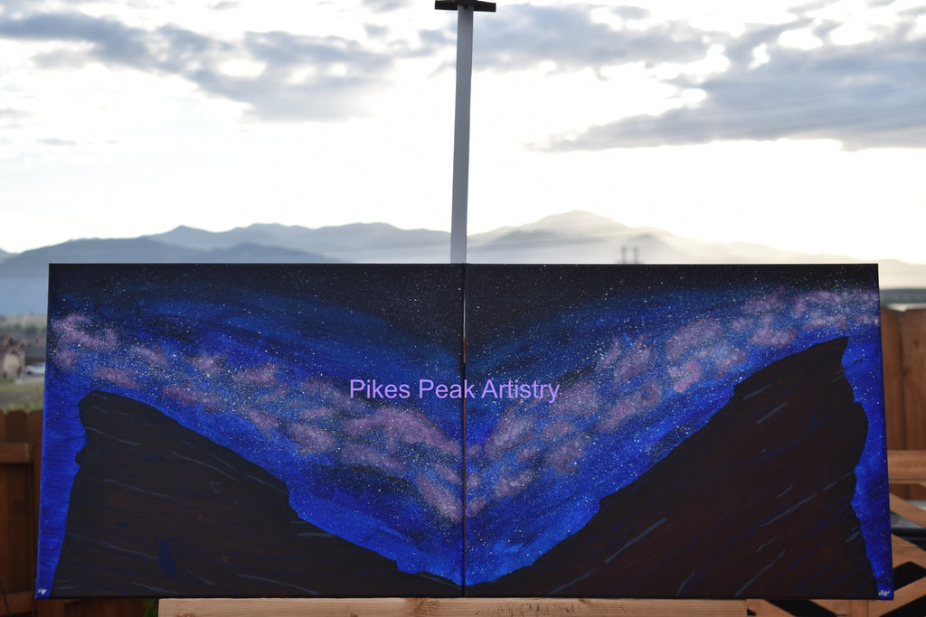 Original Acrylic Painting Set with the Red Rocks Amphitheatre and the Milky Way: "Cosmic Serenade at the Rocks"