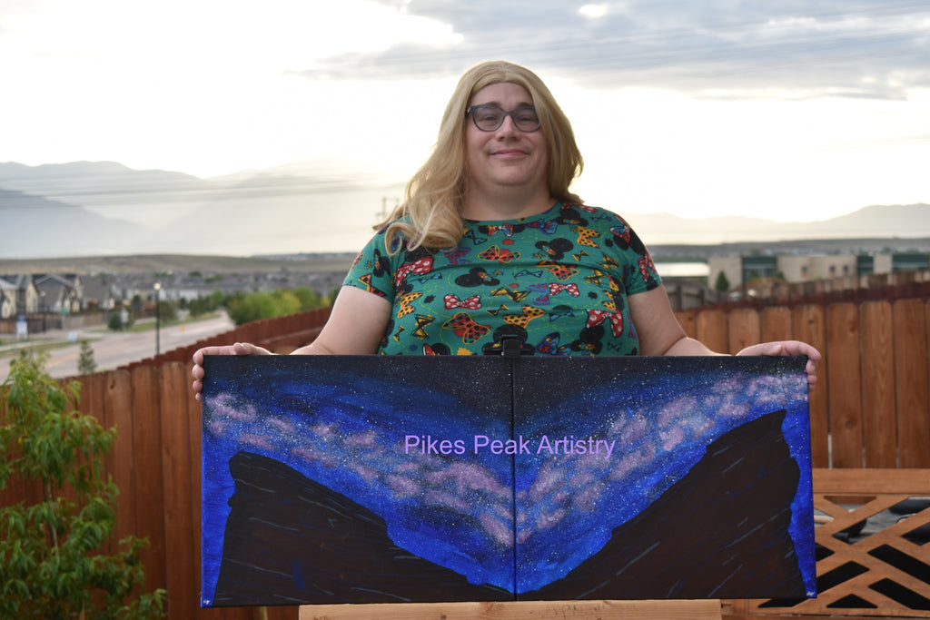 Original Acrylic Painting Set with the Red Rocks Amphitheatre and the Milky Way: "Cosmic Serenade at the Rocks"