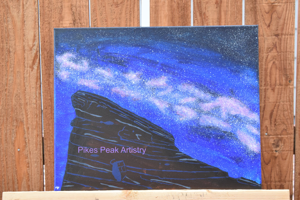 Original Acrylic Painting Set with the Red Rocks Amphitheatre and the Milky Way: "Cosmic Serenade at the Rocks"