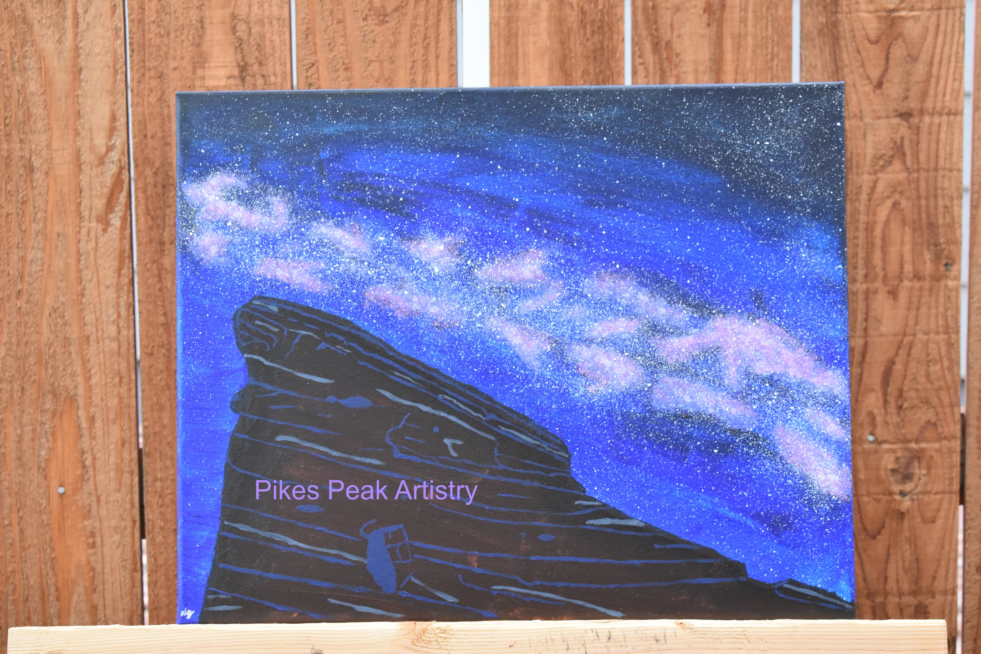 Original Acrylic Painting Set with the Red Rocks Amphitheatre and the Milky Way: "Cosmic Serenade at the Rocks"