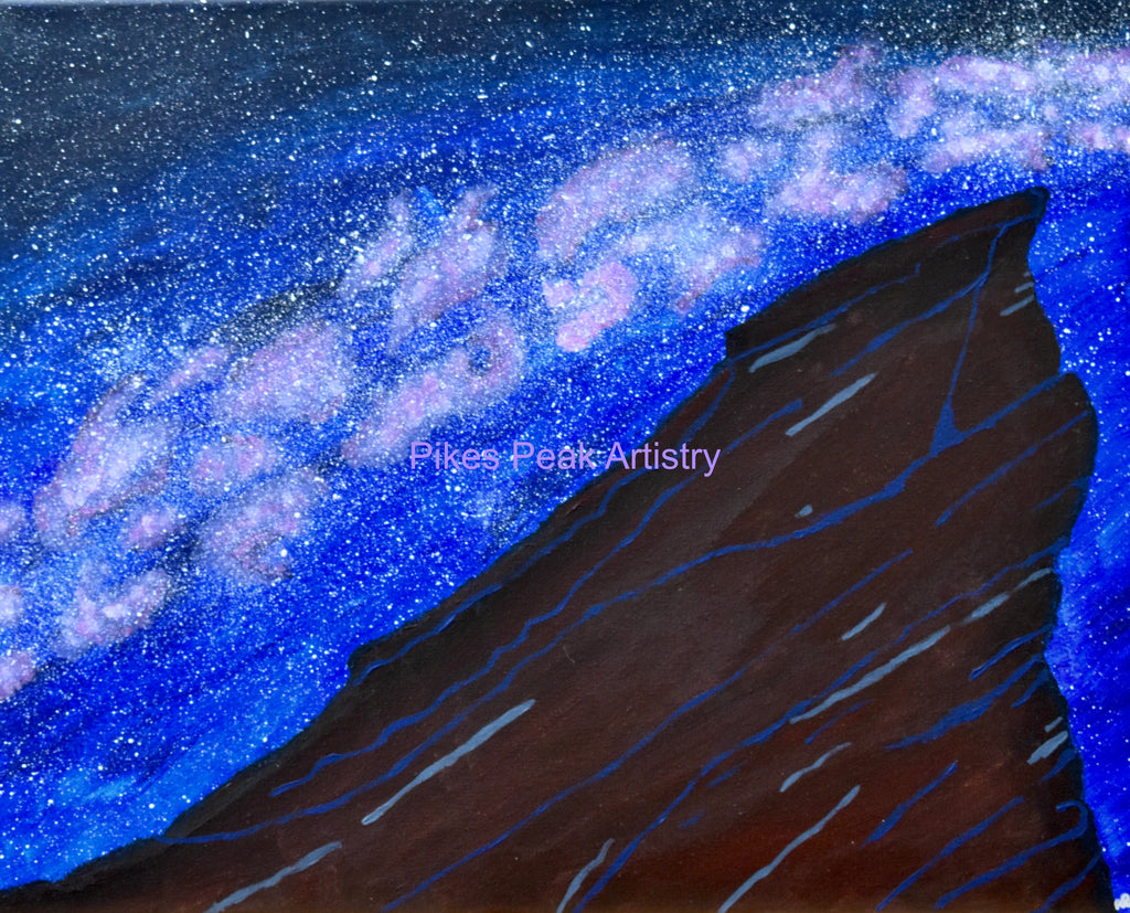 Original Acrylic Painting Set with the Red Rocks Amphitheatre and the Milky Way: "Cosmic Serenade at the Rocks"