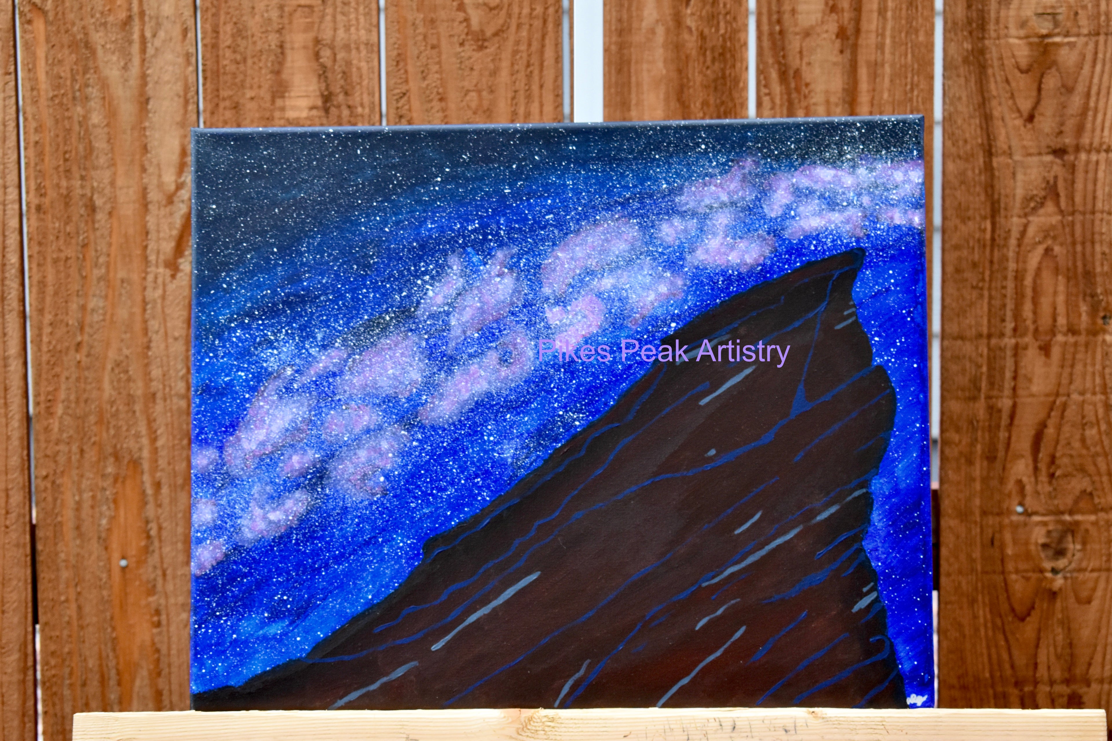 Original Acrylic Painting Set with the Red Rocks Amphitheatre and the Milky Way: "Cosmic Serenade at the Rocks"
