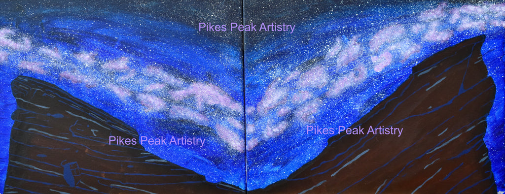 Original Acrylic Painting Set with the Red Rocks Amphitheatre and the Milky Way: "Cosmic Serenade at the Rocks"