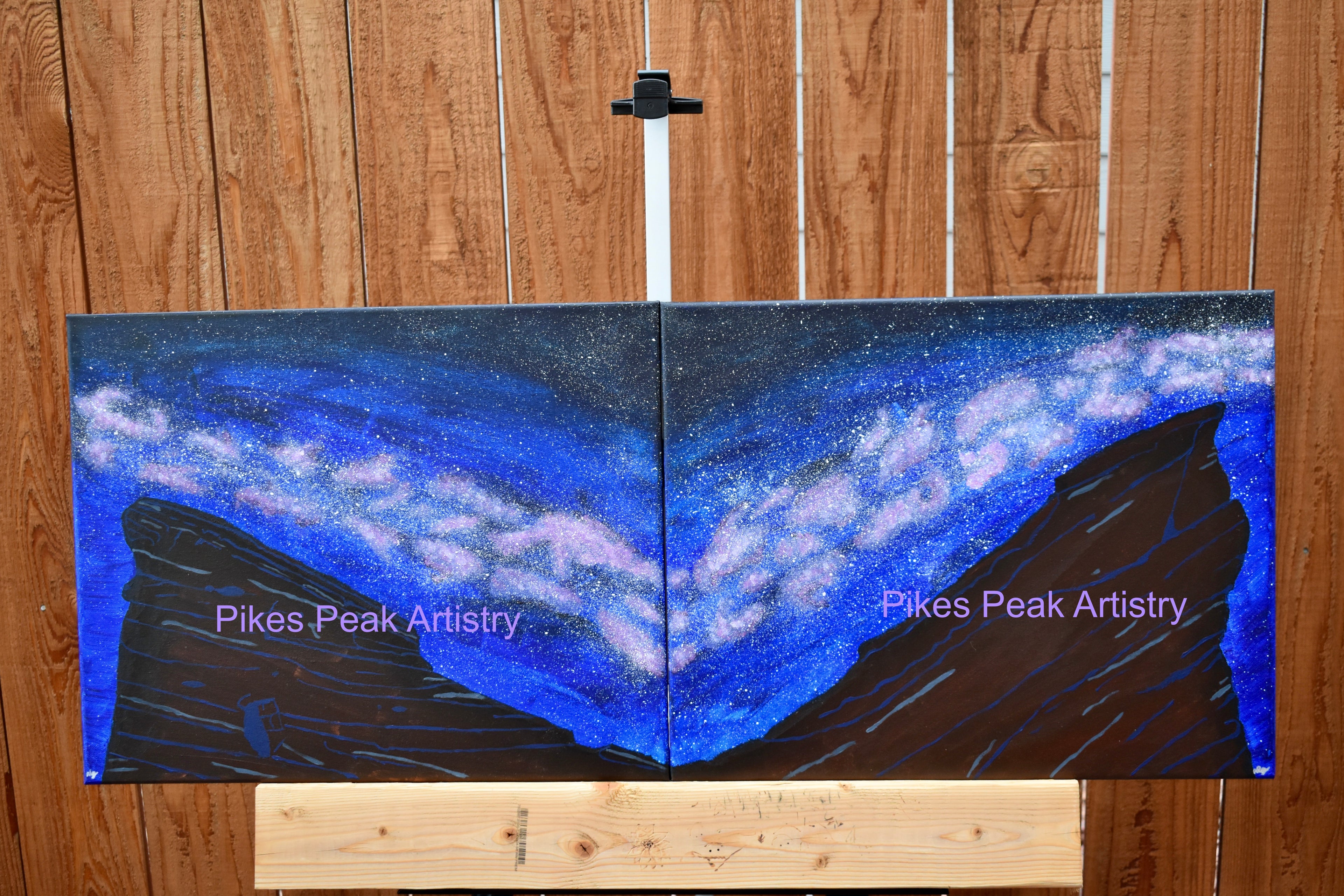 Original Acrylic Painting Set with the Red Rocks Amphitheatre and the Milky Way: "Cosmic Serenade at the Rocks"