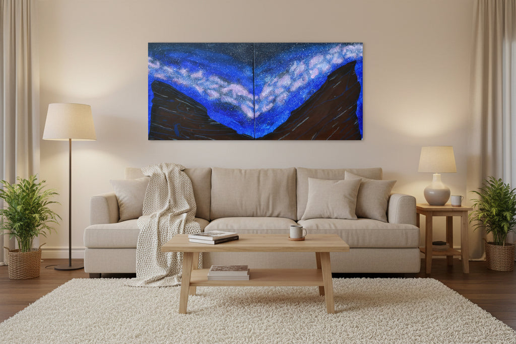 Acrylic Original Painting Set with the Red Rocks Amphitheatre and the Milky Way: "Cosmic Serenade at the Rocks"