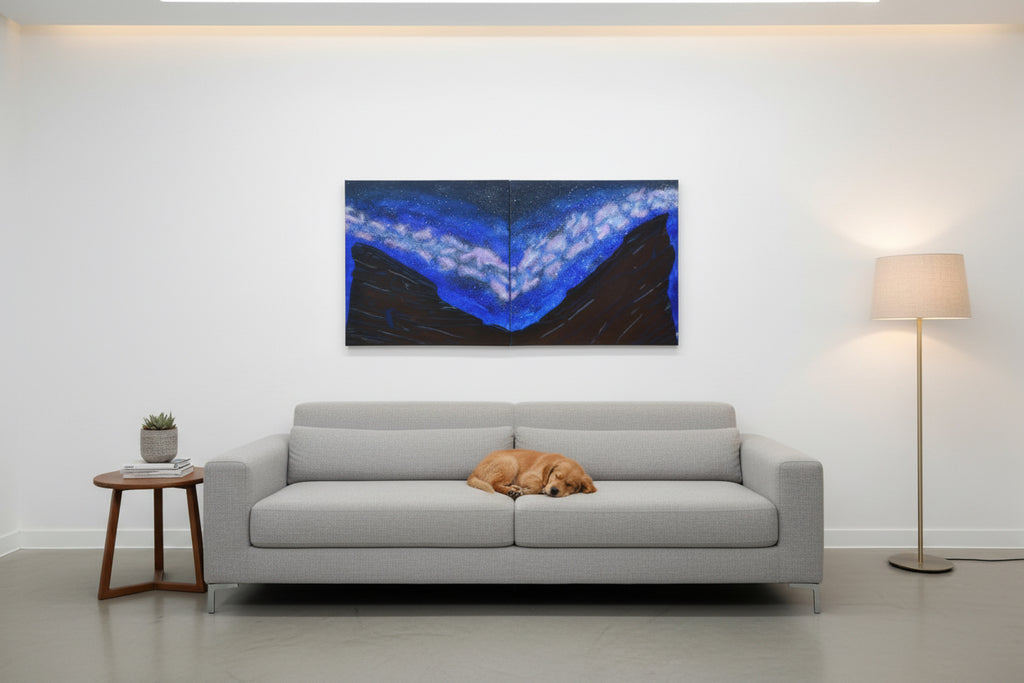 Acrylic Original Painting Set with the Red Rocks Amphitheatre and the Milky Way: "Cosmic Serenade at the Rocks"