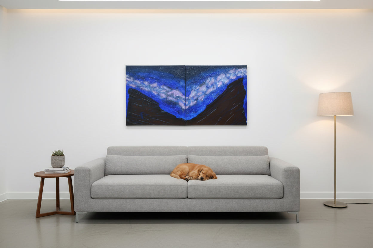 Acrylic Original Painting Set with the Red Rocks Amphitheatre and the Milky Way: "Cosmic Serenade at the Rocks"