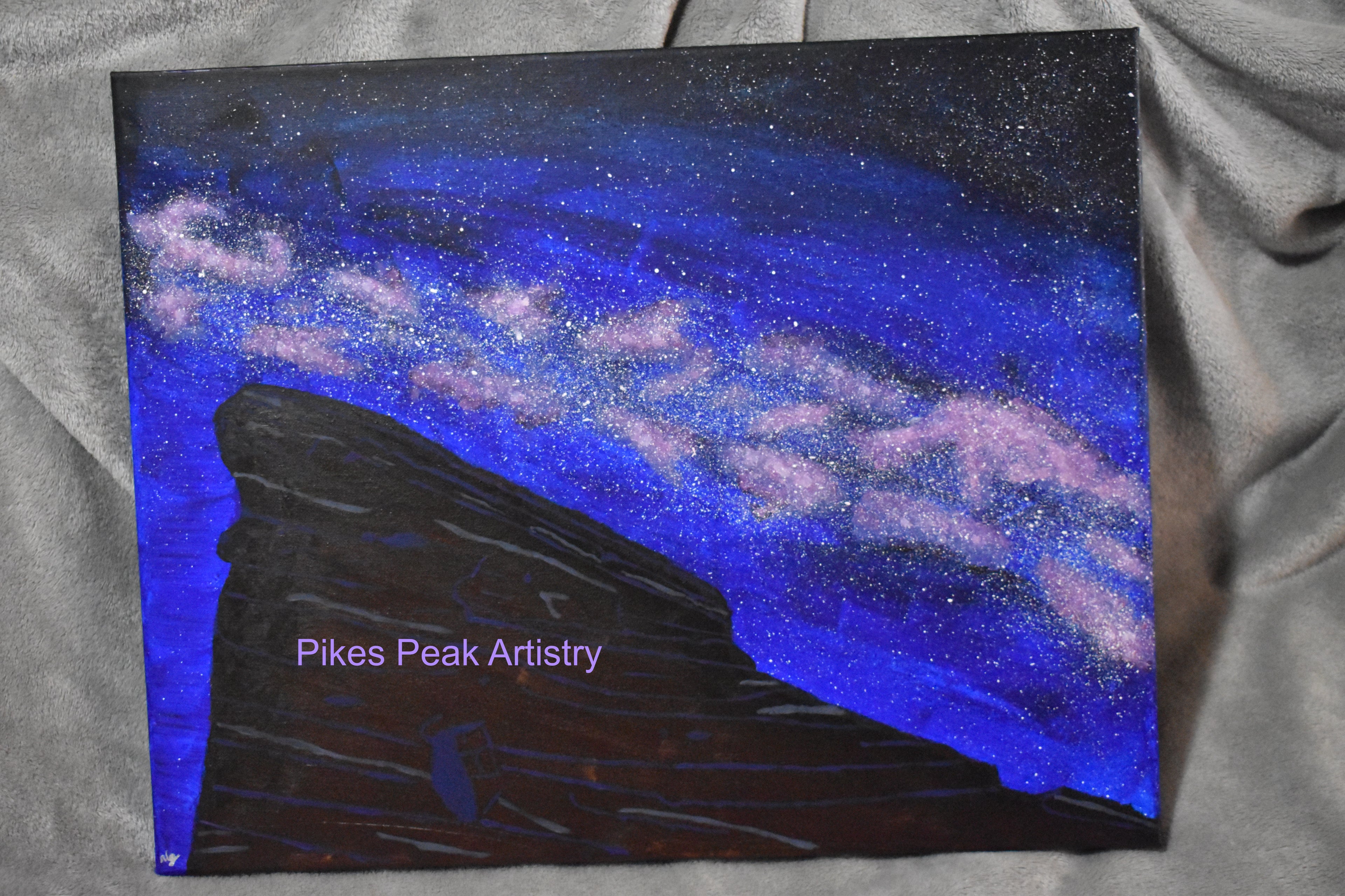 Original Acrylic Painting Set with the Red Rocks Amphitheatre and the Milky Way: "Cosmic Serenade at the Rocks"
