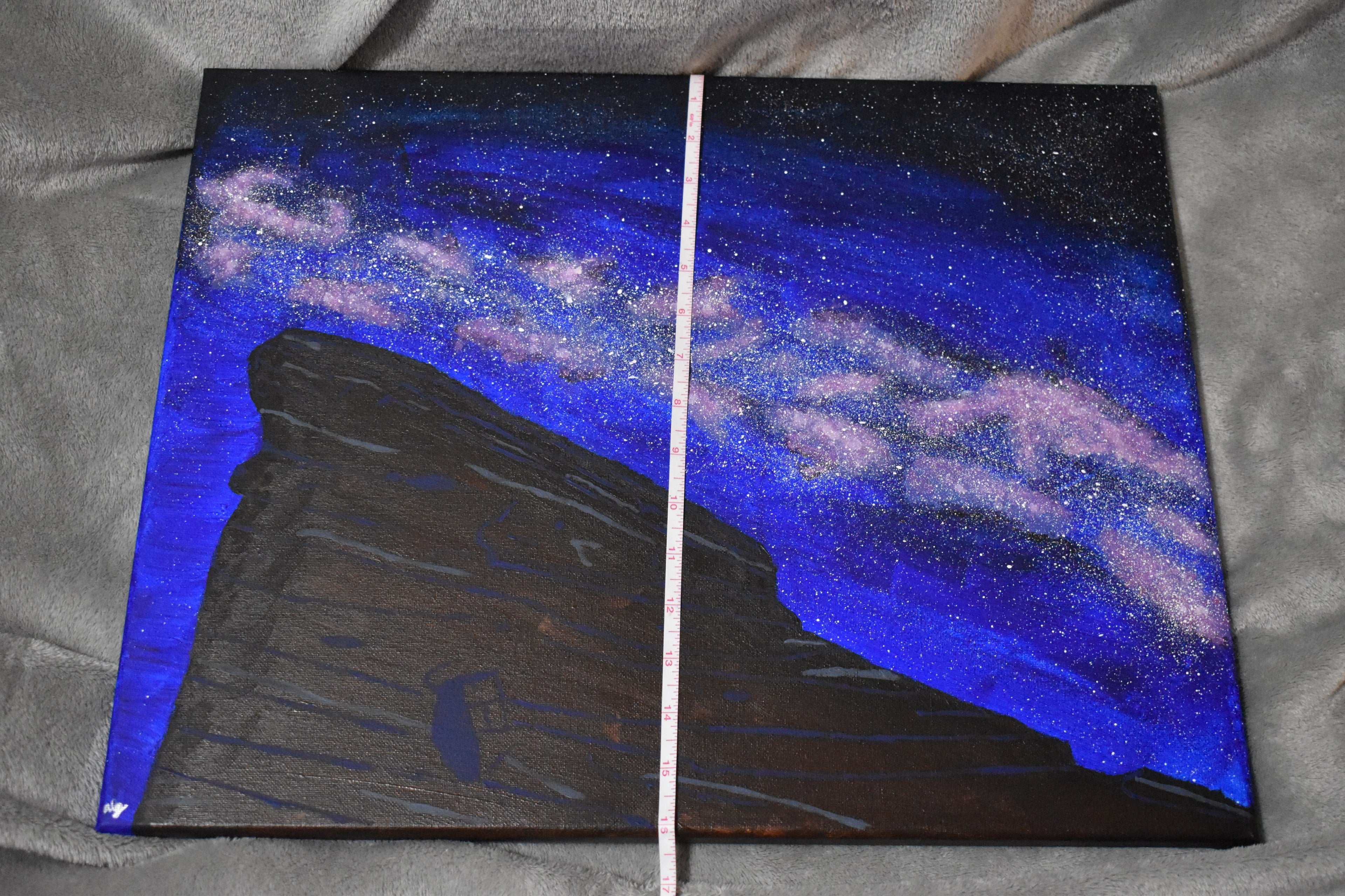 Original Acrylic Painting Set with the Red Rocks Amphitheatre and the Milky Way: "Cosmic Serenade at the Rocks"