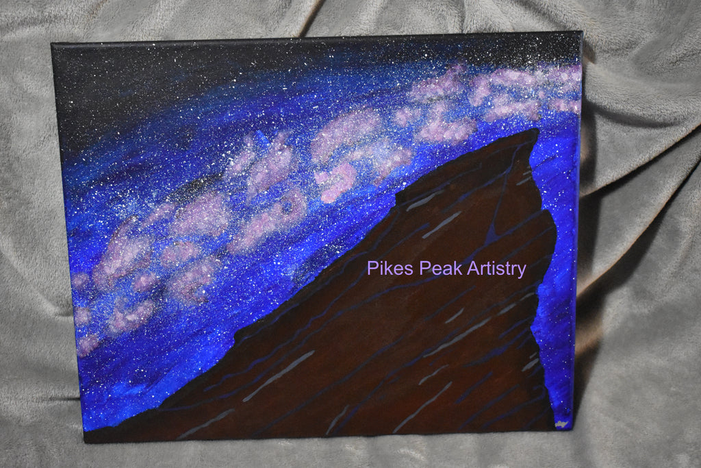 Original Acrylic Painting Set with the Red Rocks Amphitheatre and the Milky Way: "Cosmic Serenade at the Rocks"