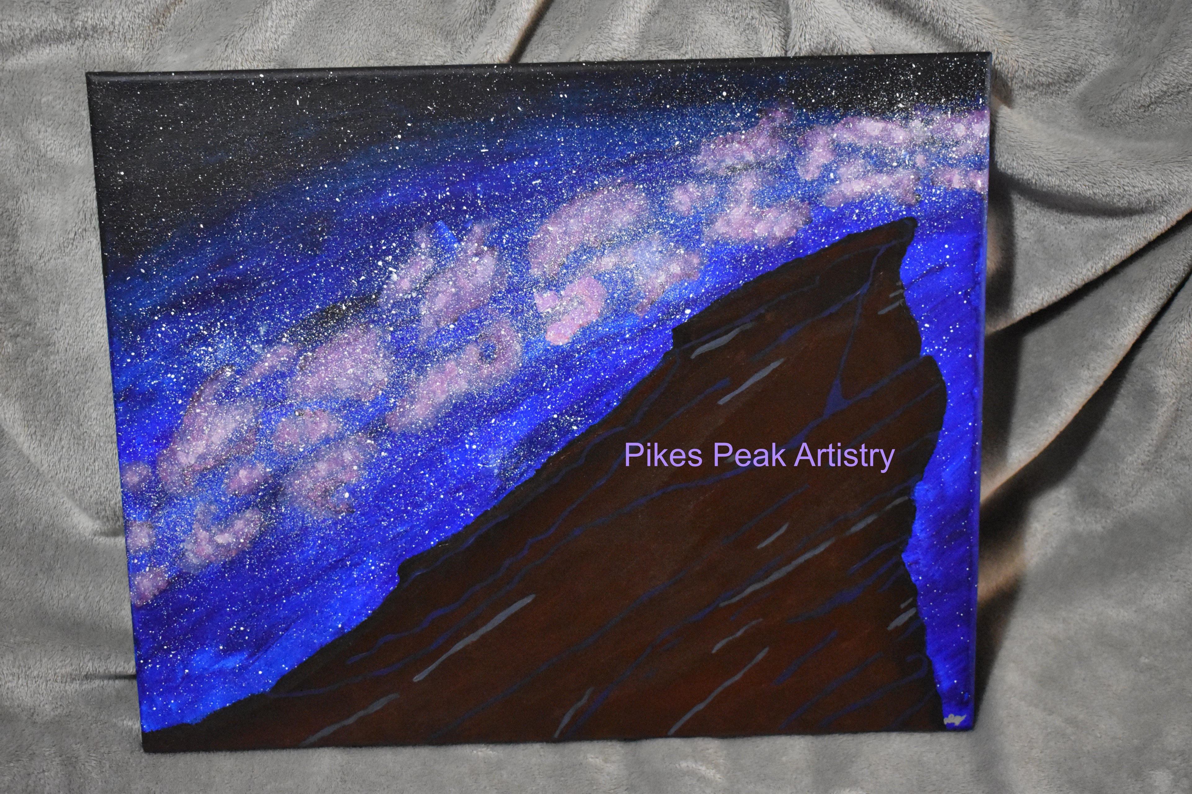 Original Acrylic Painting Set with the Red Rocks Amphitheatre and the Milky Way: "Cosmic Serenade at the Rocks"