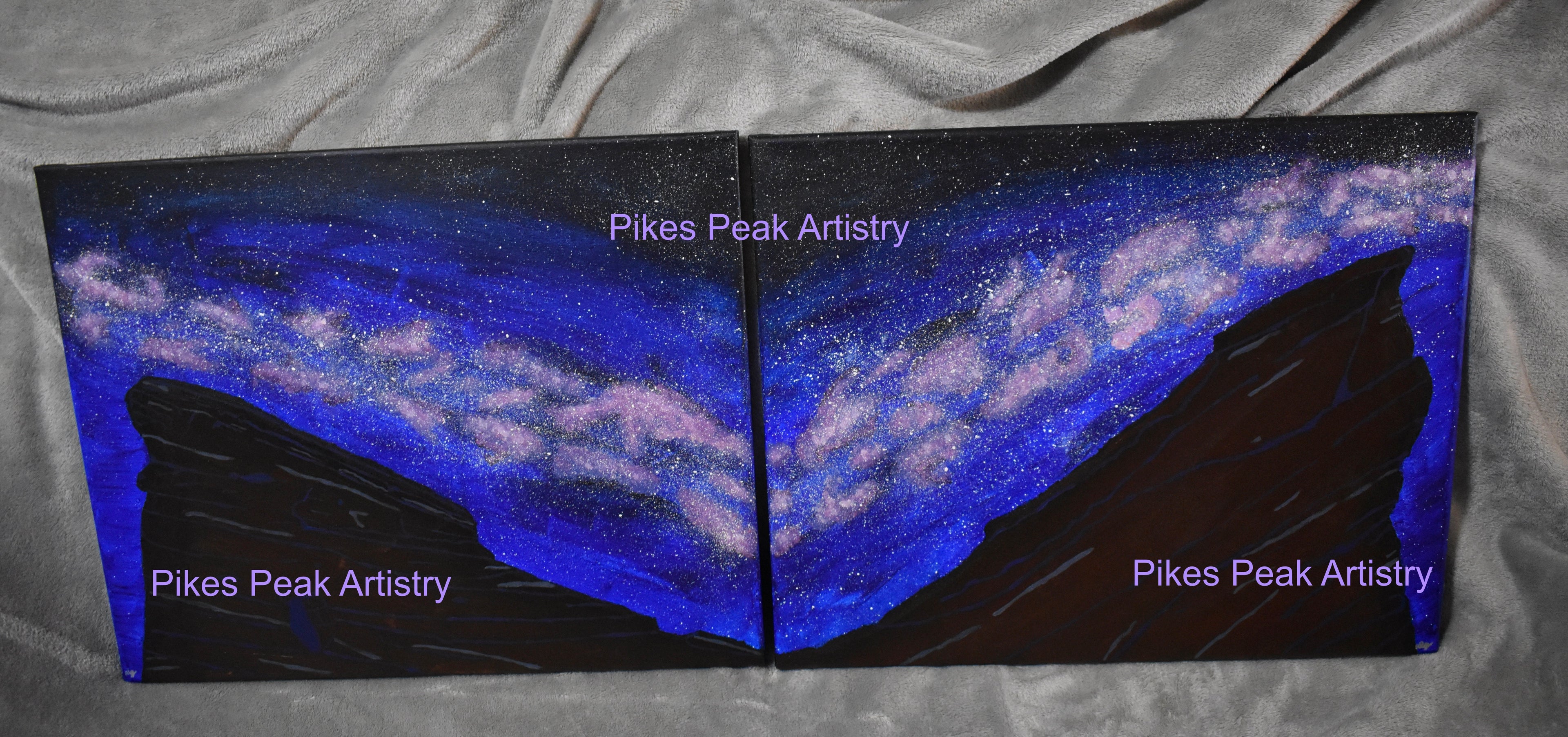 Original Acrylic Painting Set with the Red Rocks Amphitheatre and the Milky Way: "Cosmic Serenade at the Rocks"
