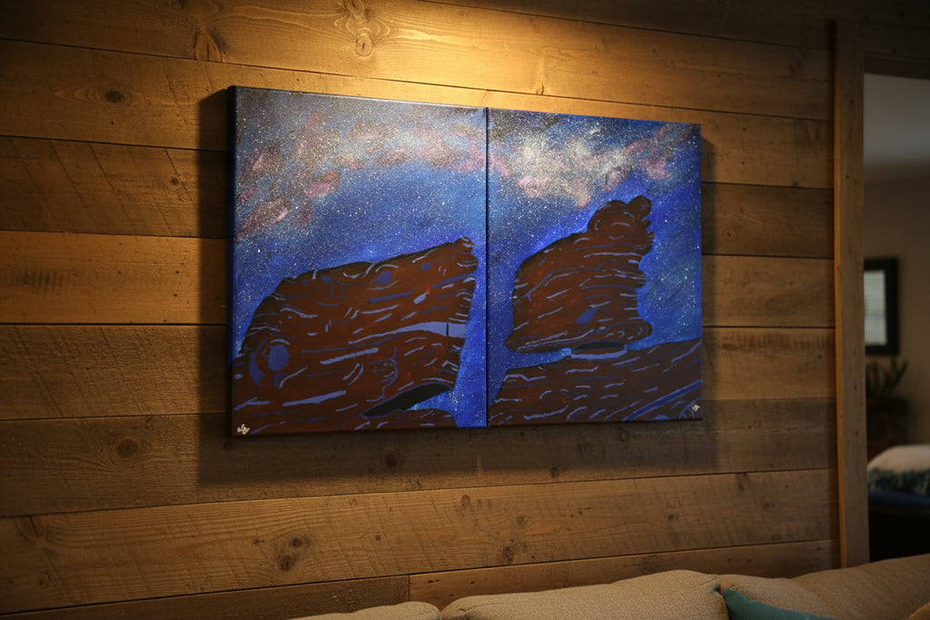 Original Acrylic Painting Set with Garden of the Gods and the Milky Way: "Defying Gravity" and "Sailing the Stars"
