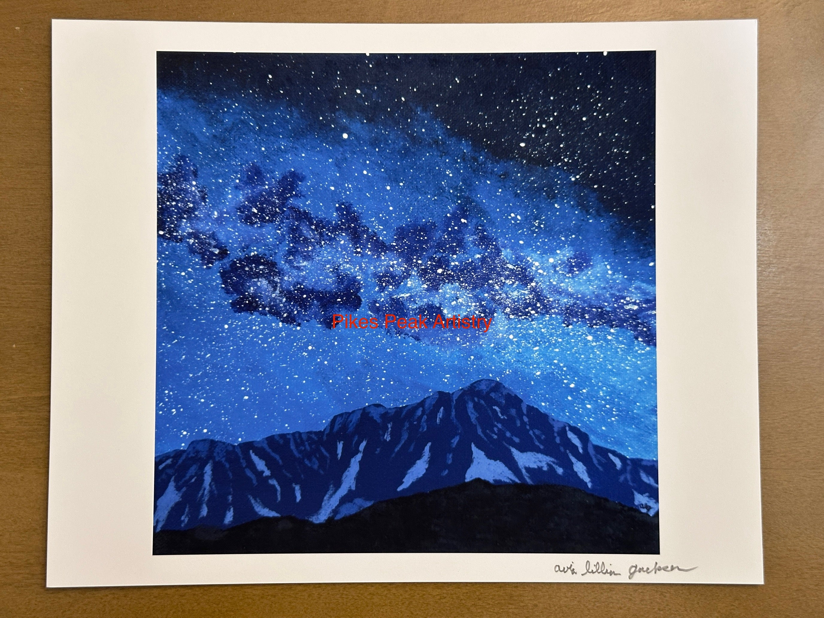 Pikes Peak and the Milky Way Fine Art Print of the Original Acrylic Painting: "Blue Majesty"