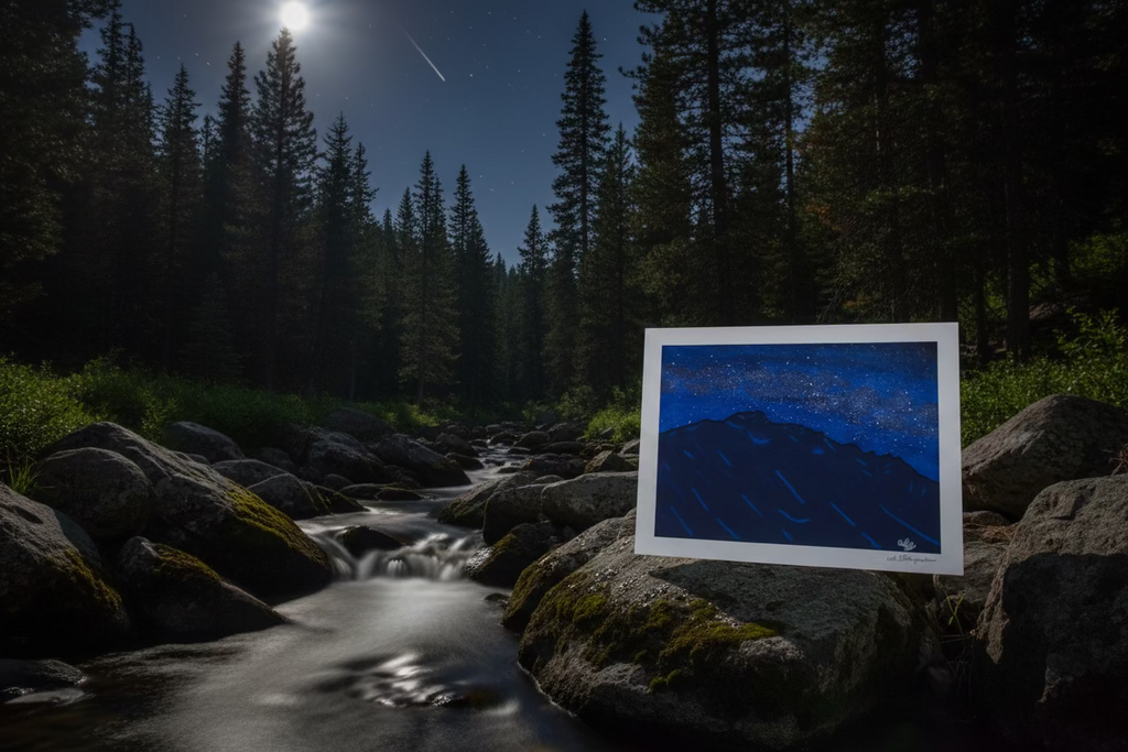 Fine Art Pint of the Original Painting “Longs Peak Astral Pop” Longs Peak and the Milky Way