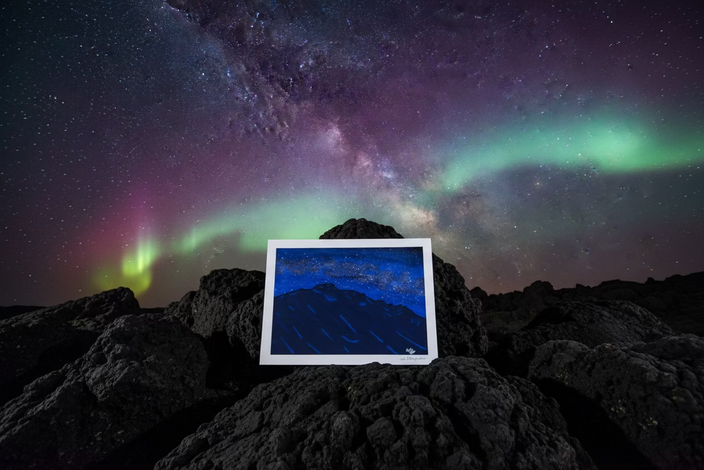 Fine Art Pint of the Original Painting “Longs Peak Astral Pop” Longs Peak and the Milky Way
