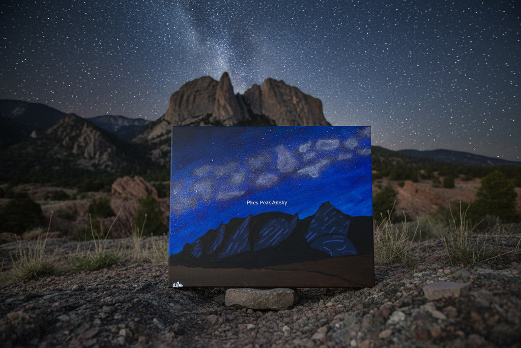 Acrylic Original Painting "Galactic Iron" Milky Way with Boulder Colorado Flatirons