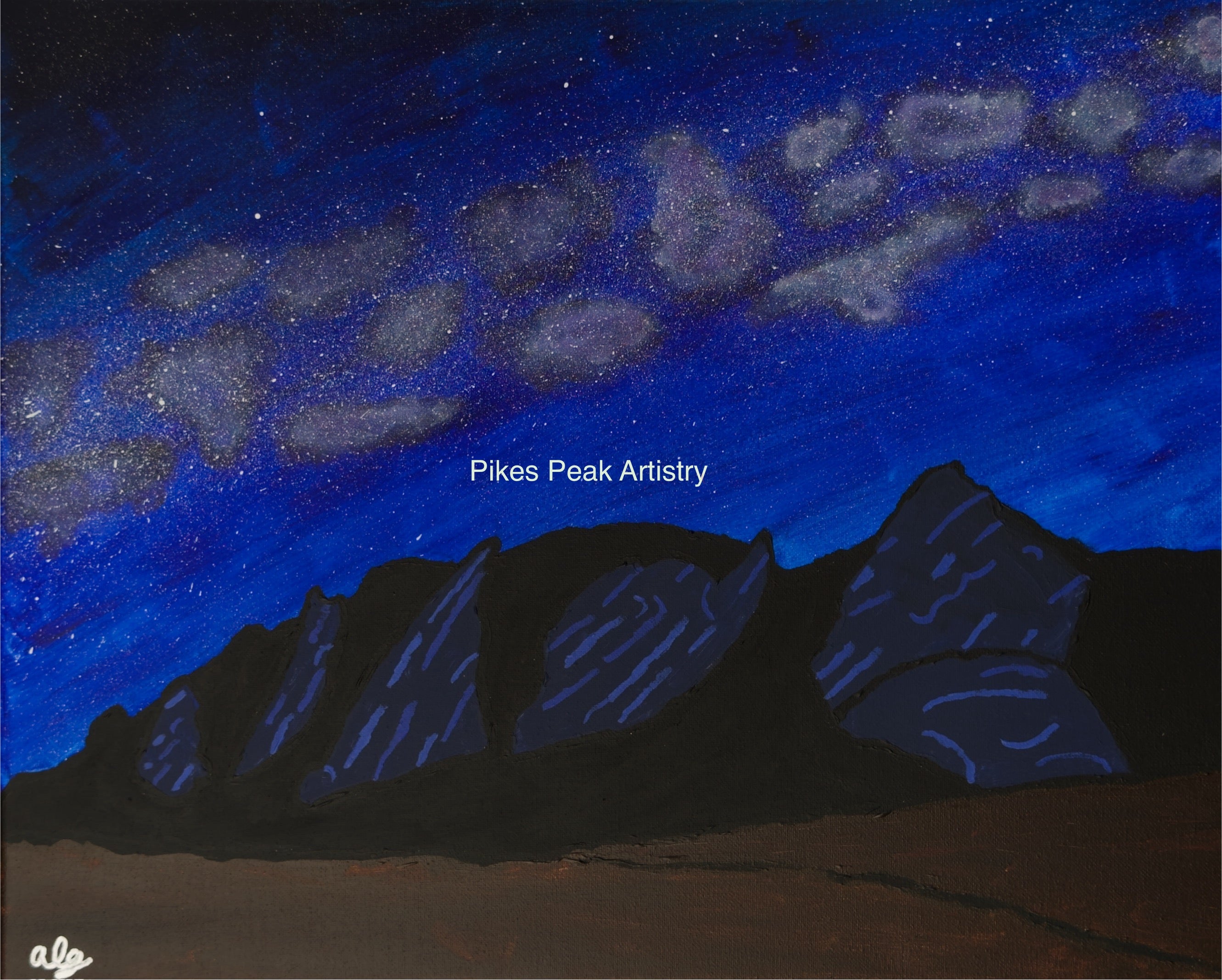 Original Acrylic Painting "Galactic Iron" Milky Way with Boulder Colorado Flatirons