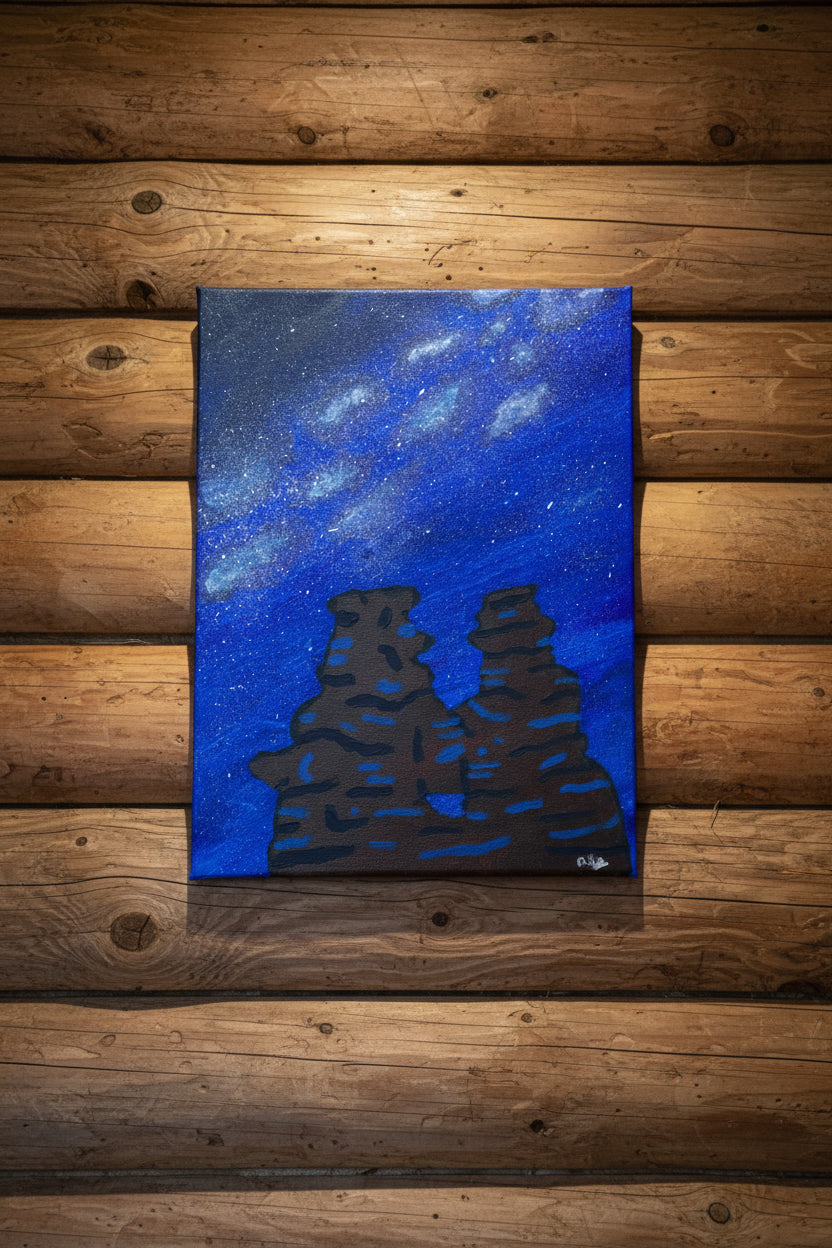 Original Acrylic Painting "Cosmic Twins of the Springs" Milky Way with Garden of the Gods Siamese Twins Formation