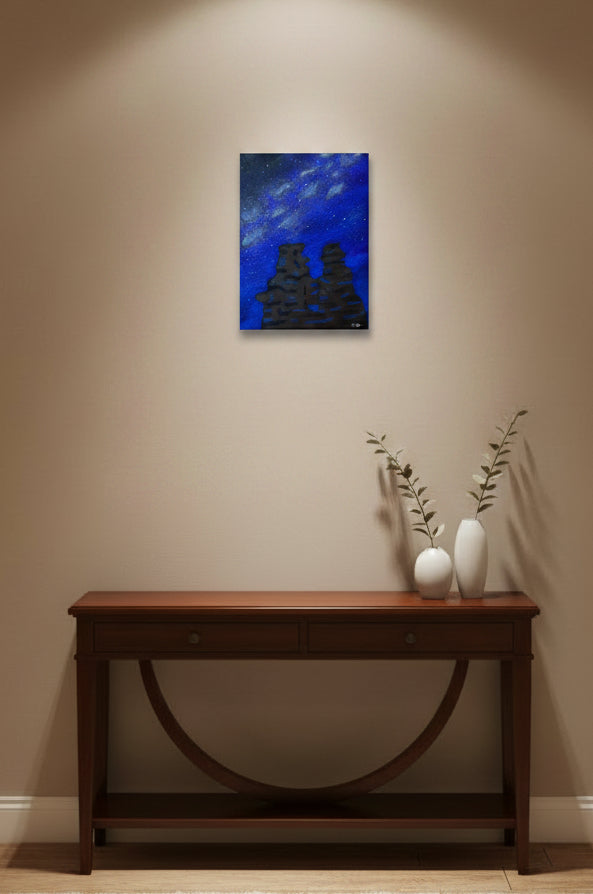 Original Acrylic Painting "Cosmic Twins of the Springs" Milky Way with Garden of the Gods Siamese Twins Formation
