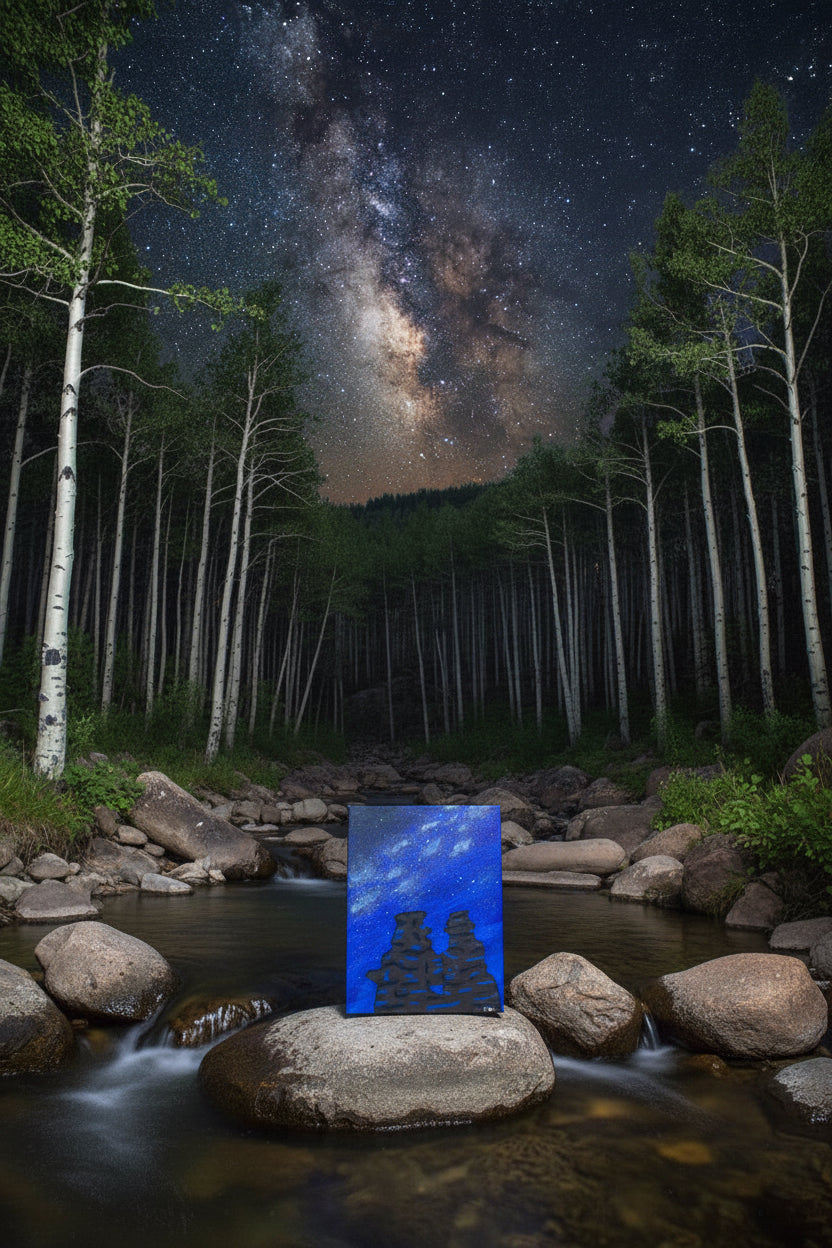 Original Acrylic Painting "Cosmic Twins of the Springs" Milky Way with Garden of the Gods Siamese Twins Formation