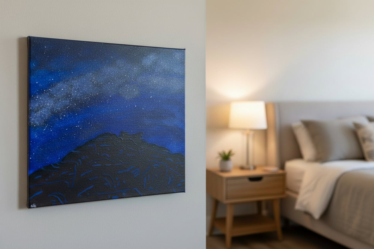 Acrylic Original Painting "Star-Crossed Camels" Milky Way with Garden of the Gods Kissing Camels