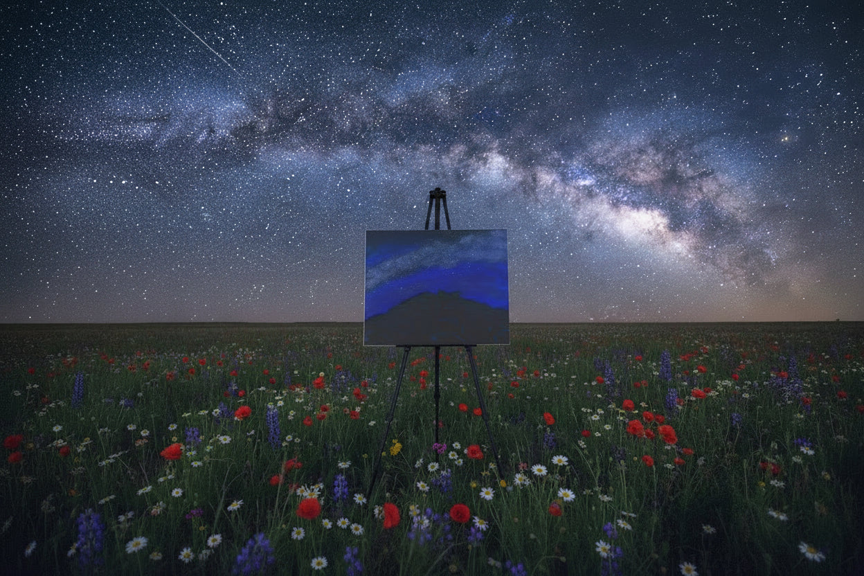Acrylic Original Painting "Star-Crossed Camels" Milky Way with Garden of the Gods Kissing Camels