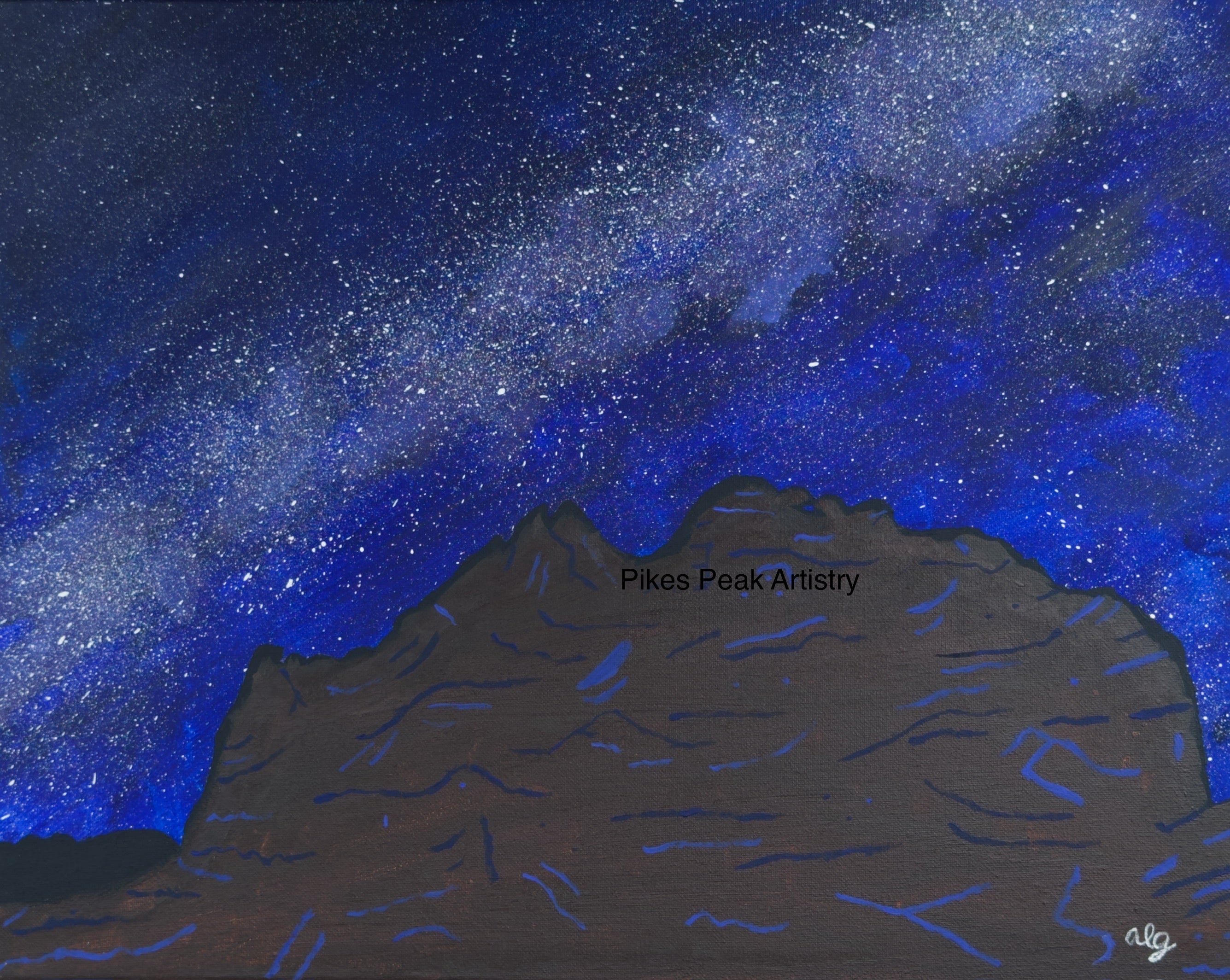 Acrylic Original Painting "Kisses in the Cosmos" Milky Way with Garden of the Gods Kissing Camels