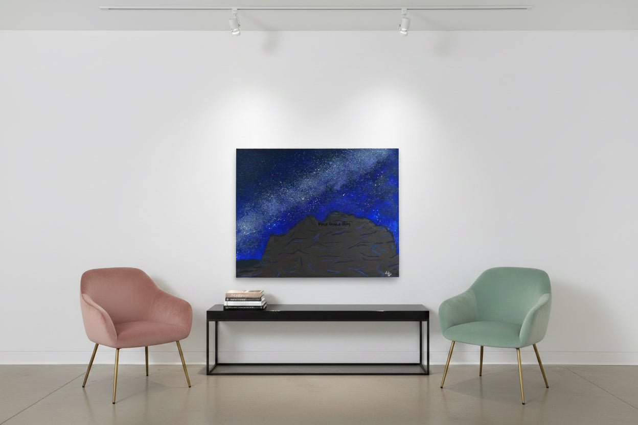 Acrylic Original Painting "Kisses in the Cosmos" Milky Way with Garden of the Gods Kissing Camels