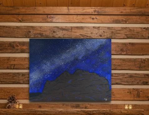 Acrylic Original Painting "Kisses in the Cosmos" Milky Way with Garden of the Gods Kissing Camels