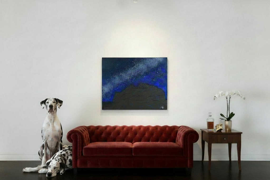 Acrylic Original Painting "Kisses in the Cosmos" Milky Way with Garden of the Gods Kissing Camels
