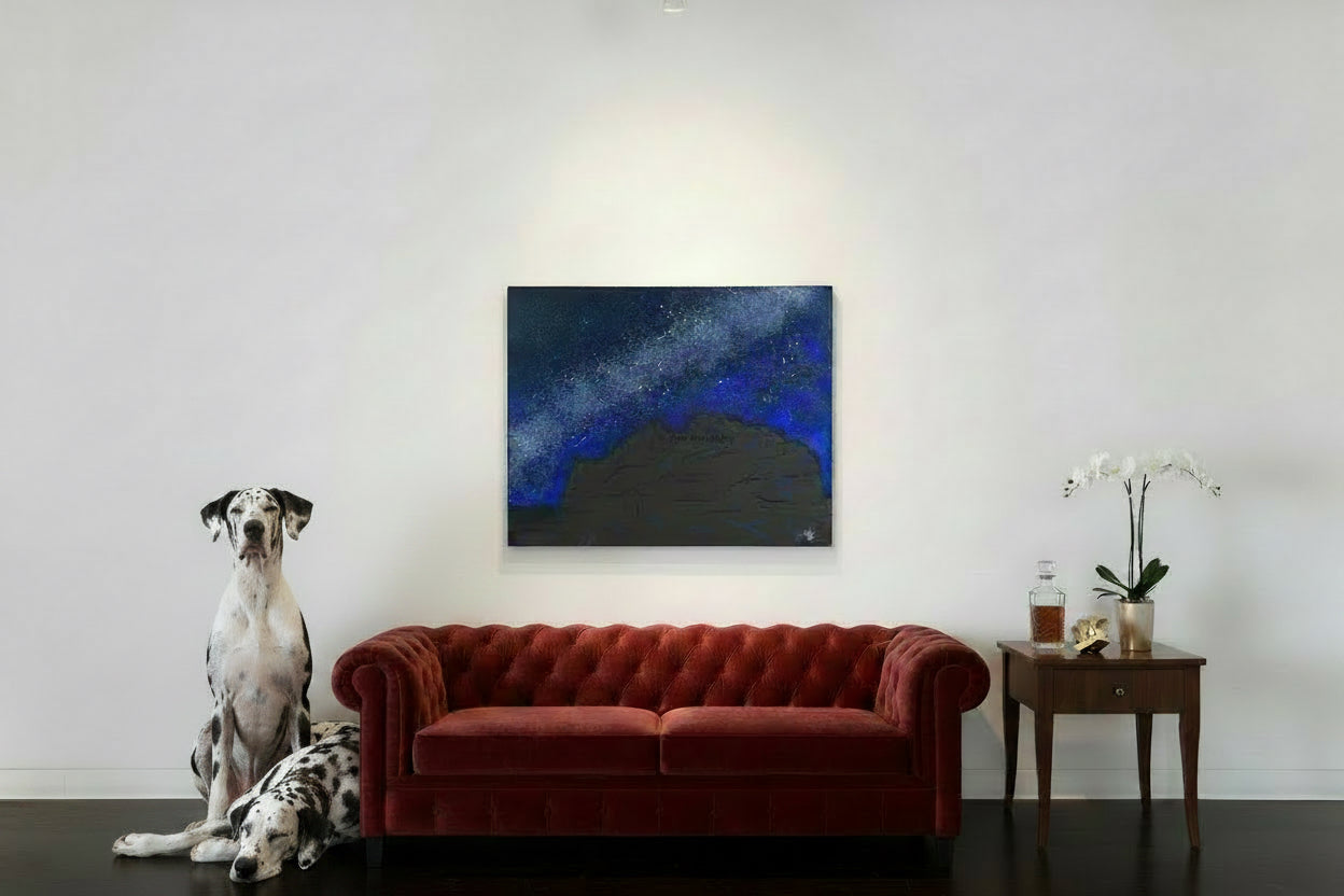 Acrylic Original Painting "Kisses in the Cosmos" Milky Way with Garden of the Gods Kissing Camels