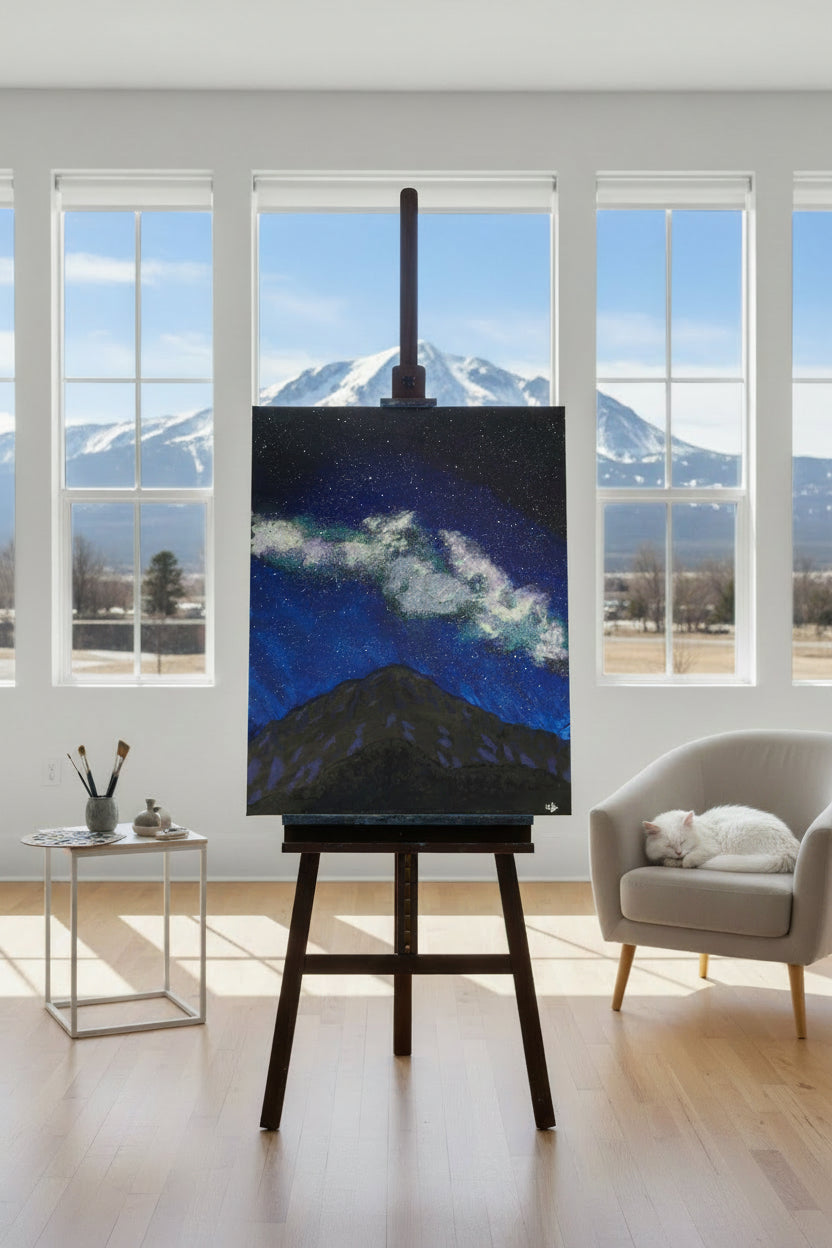 Acrylic Original Painting Pikes Peak and the Milky Way: "Stellar Summit"