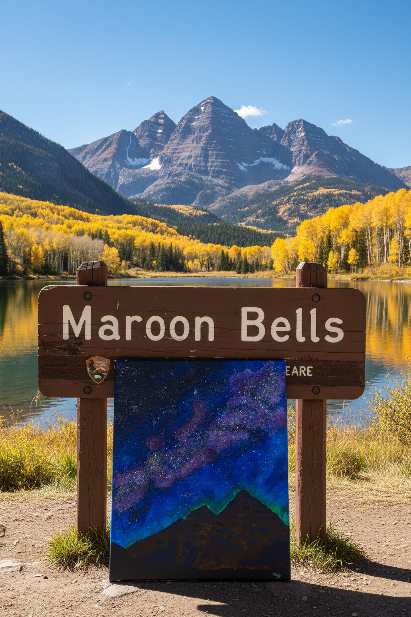 Acrylic Original Painting Maroon Bells and the Milky Way: "Maroon Nebula"