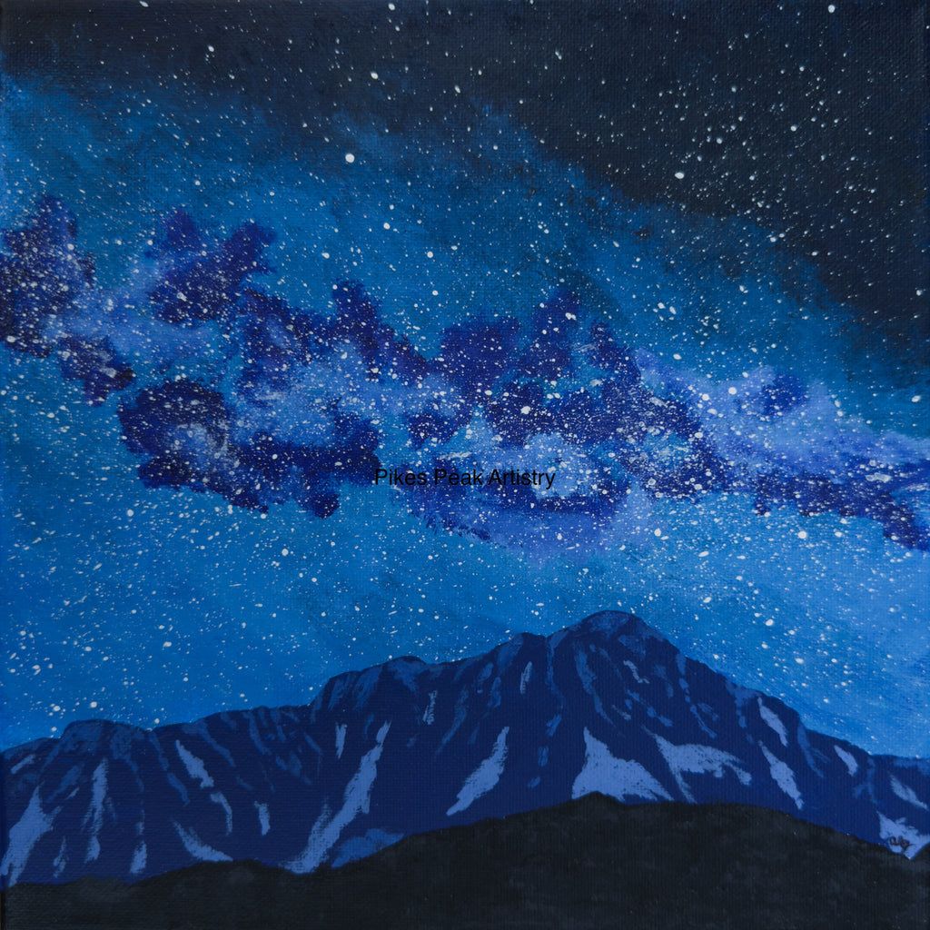 Acrylic Original Painting "Blue Majesty" Pikes Peak and the Milky Way