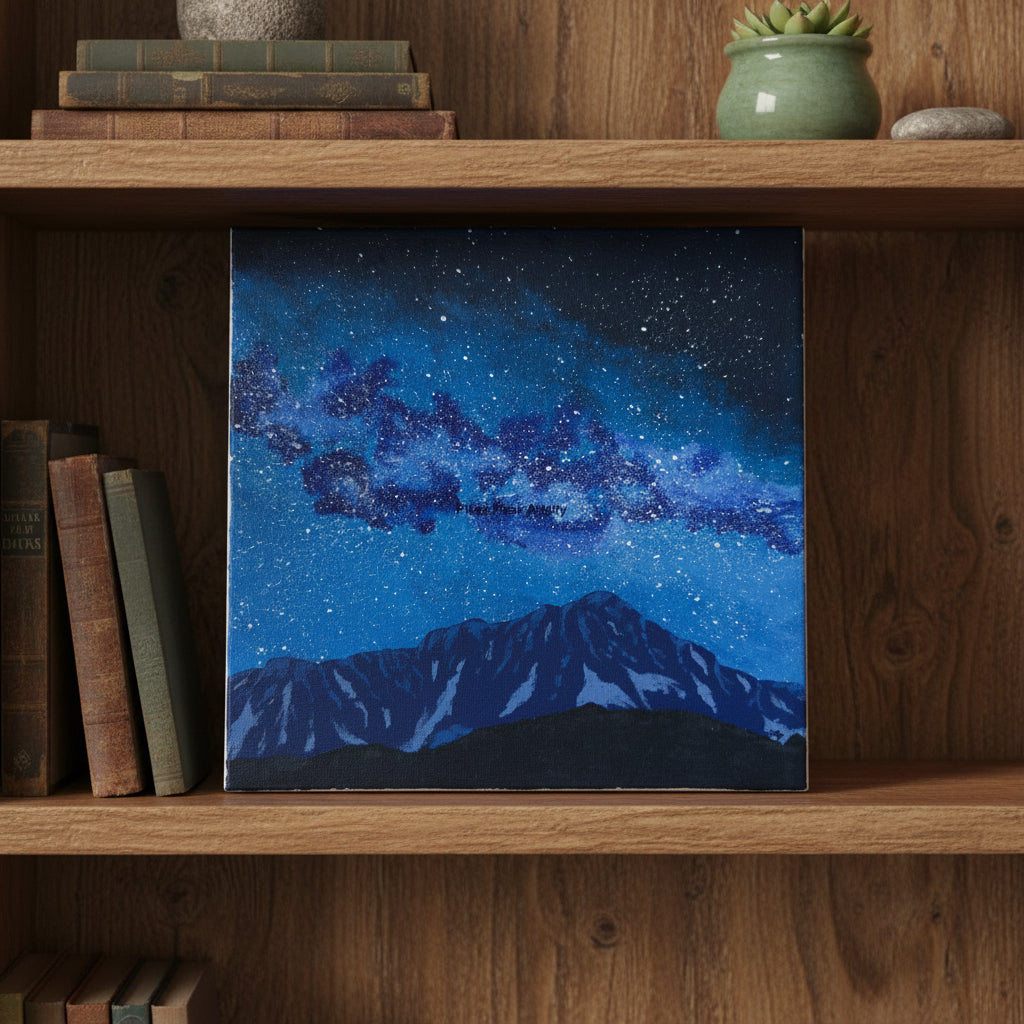 Acrylic Original Painting "Blue Majesty" Pikes Peak and the Milky Way