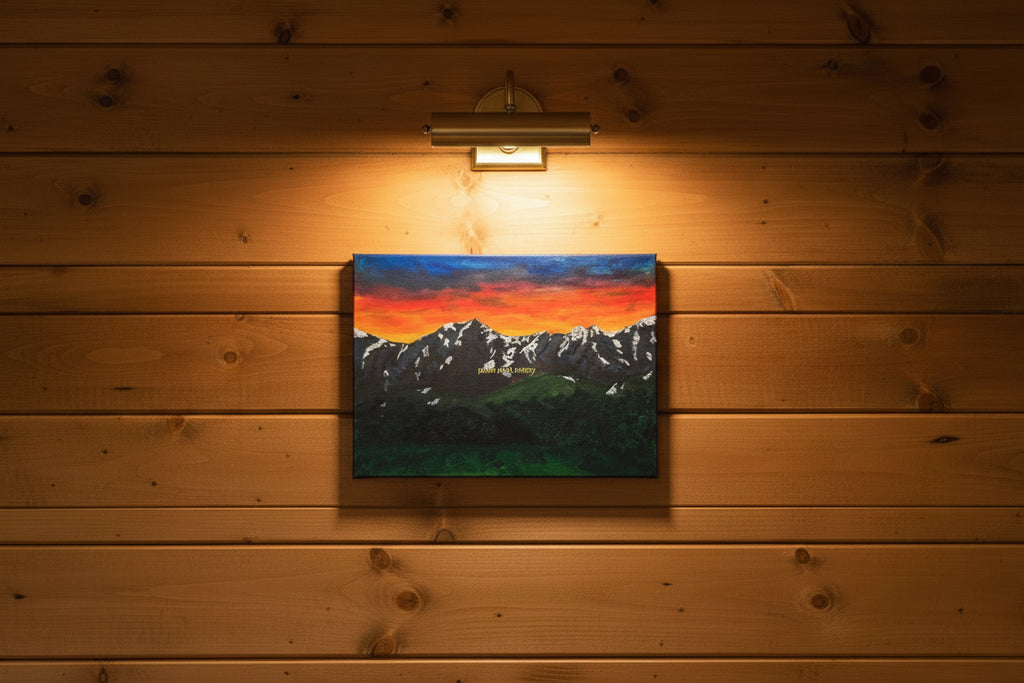 Acrylic Original Painting Never Summer Rocky Mountains Sunset: "Ignited Peaks"