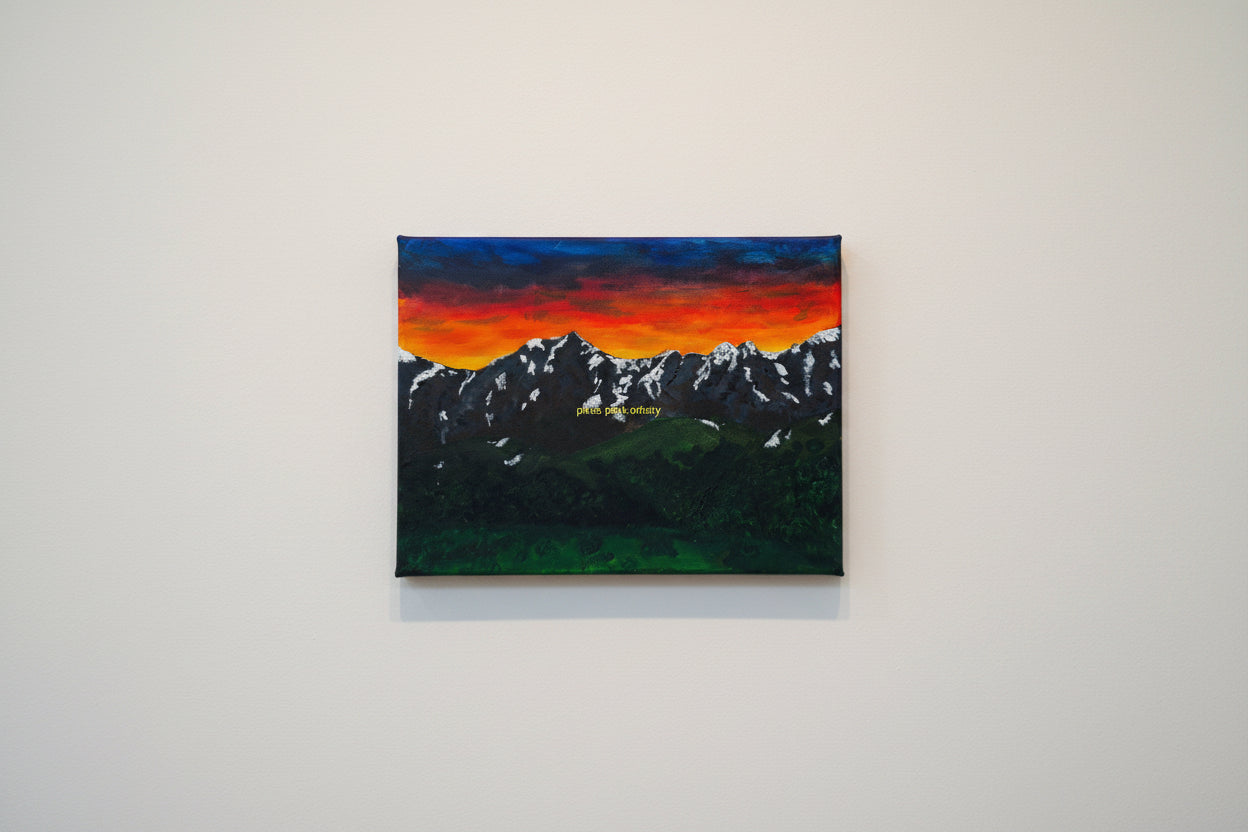 Acrylic Original Painting Never Summer Rocky Mountains Sunset: "Ignited Peaks"