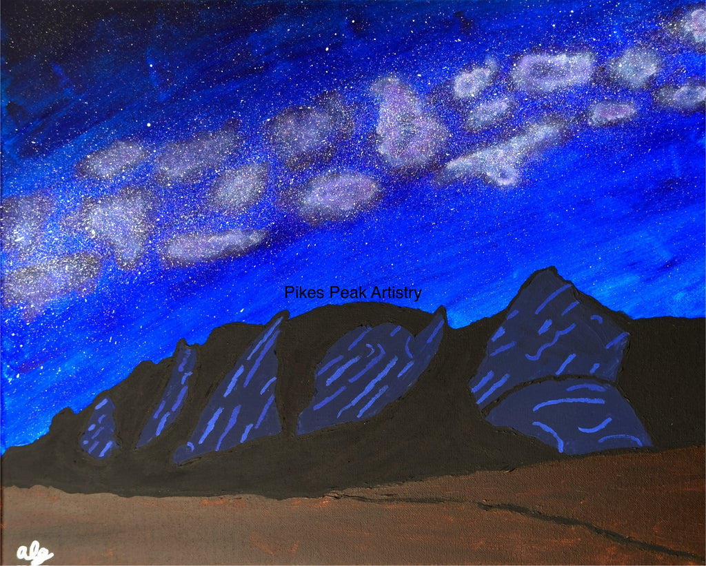 Acrylic Original Painting "Galactic Iron" Milky Way with Boulder Colorado Flatirons