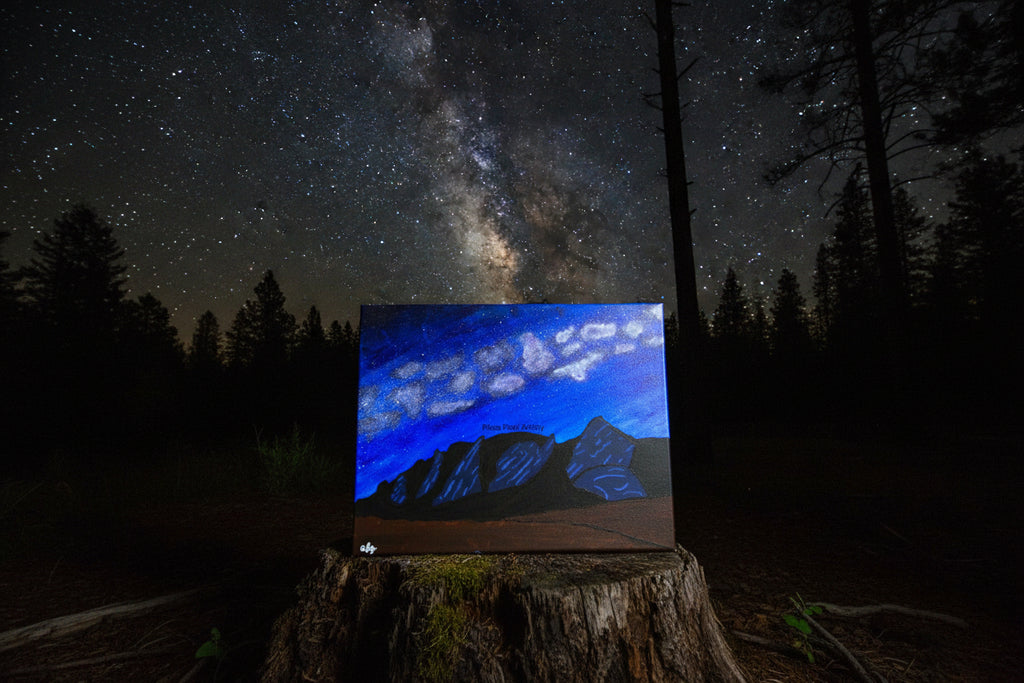 Acrylic Original Painting "Galactic Iron" Milky Way with Boulder Colorado Flatirons